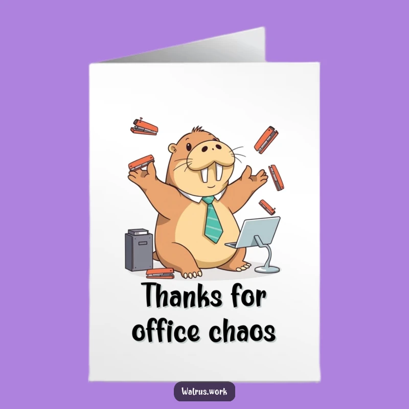 Free Printable Thank You Card: Juggling Walrus, Funny Office Humor Downloadable