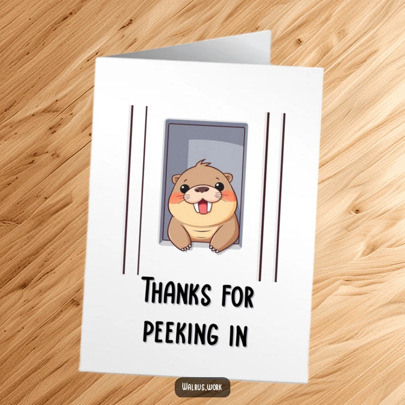 Funny Free Printable Thank You Card: Walrus Cheerfully Peeking Out of Cubicle Wall, Office Gratitude
