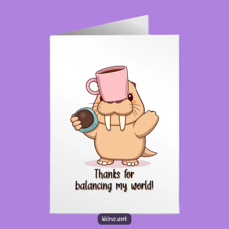 Free Printable Thank You Card: Walrus Coffee Balance Gratitude - Funny Download