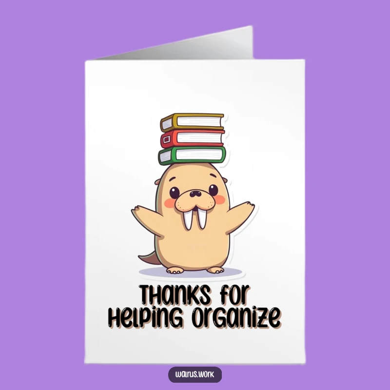 Free Printable Thank You Card: Kawaii Walrus File Mountain, Funny Downloadable Gratitude!