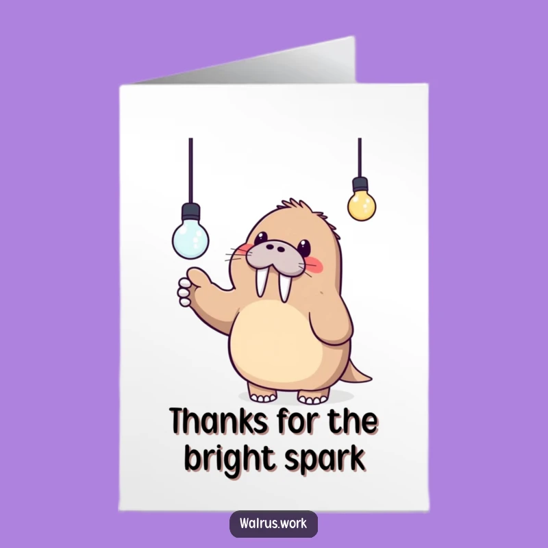 Free Printable Thank You Card: Kawaii Walrus Lightbulb, Funny Downloadable Appreciation!
