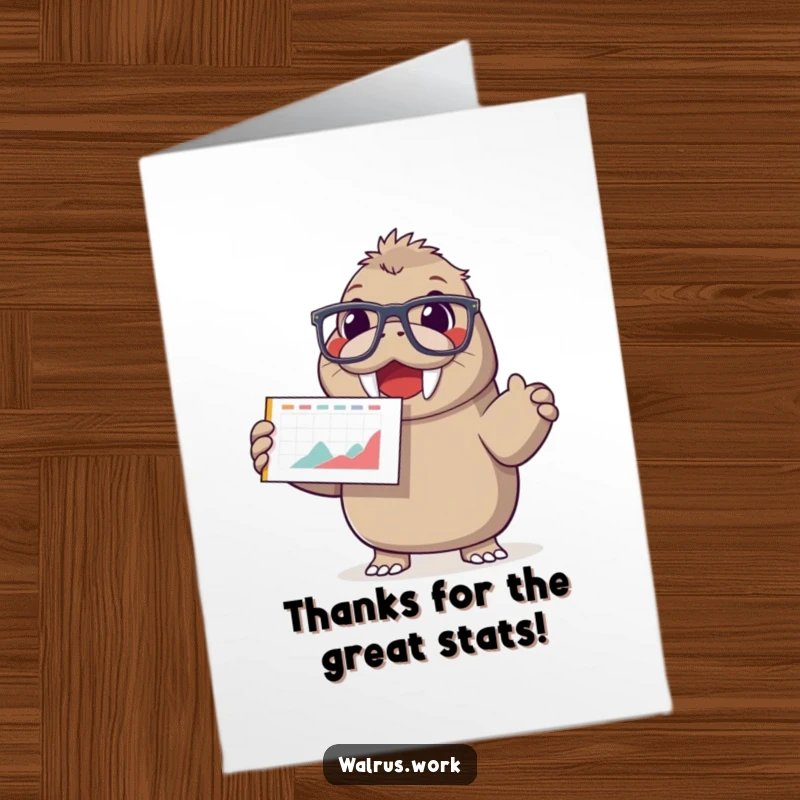Funny Free Printable Thank You Card: Happy walrus wearing oversized glasses presents a positive smiling face chart.