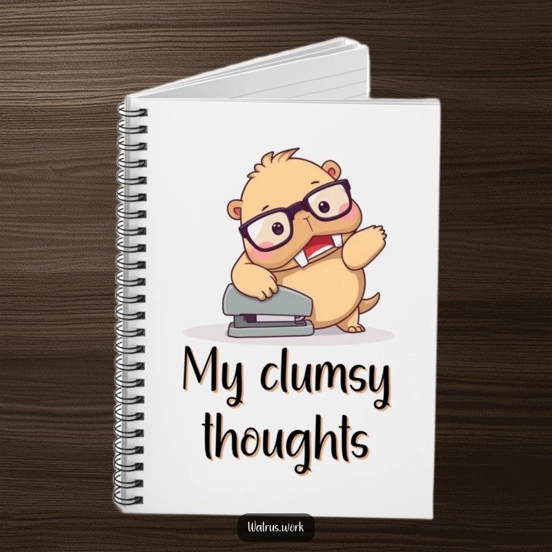 Funny Walrus Stapler Trip Notebook: Spectacled walrus character hilariously tripping over a stapler, inspiring notes on life's little hazards.