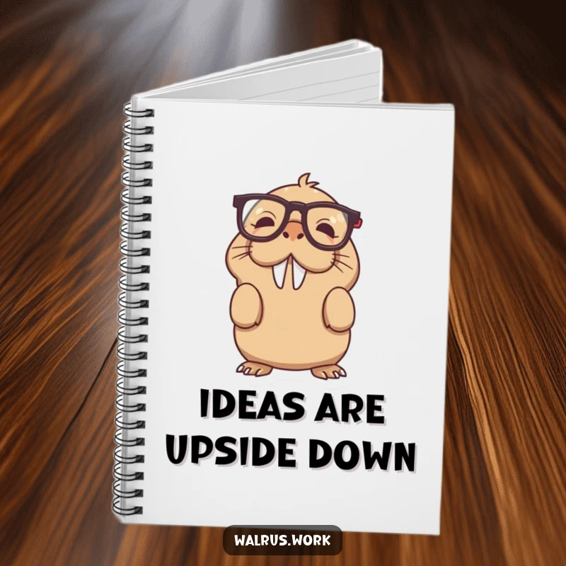 Funny upside down glasses walrus notebook showing a confused walrus in spectacles, perfect for journaling, a funny gift.