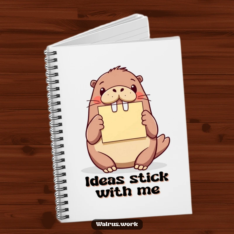 Funny walrus idea notebook cover, a walrus enthusiastically presenting a sticky note, perfect for capturing bright ideas.