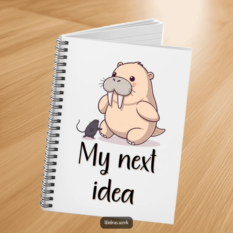 Funny Walrus Notebook: An enthusiastic walrus chases a computer mouse pointer, bringing humorous tech-inspired fun to this note-taking companion.