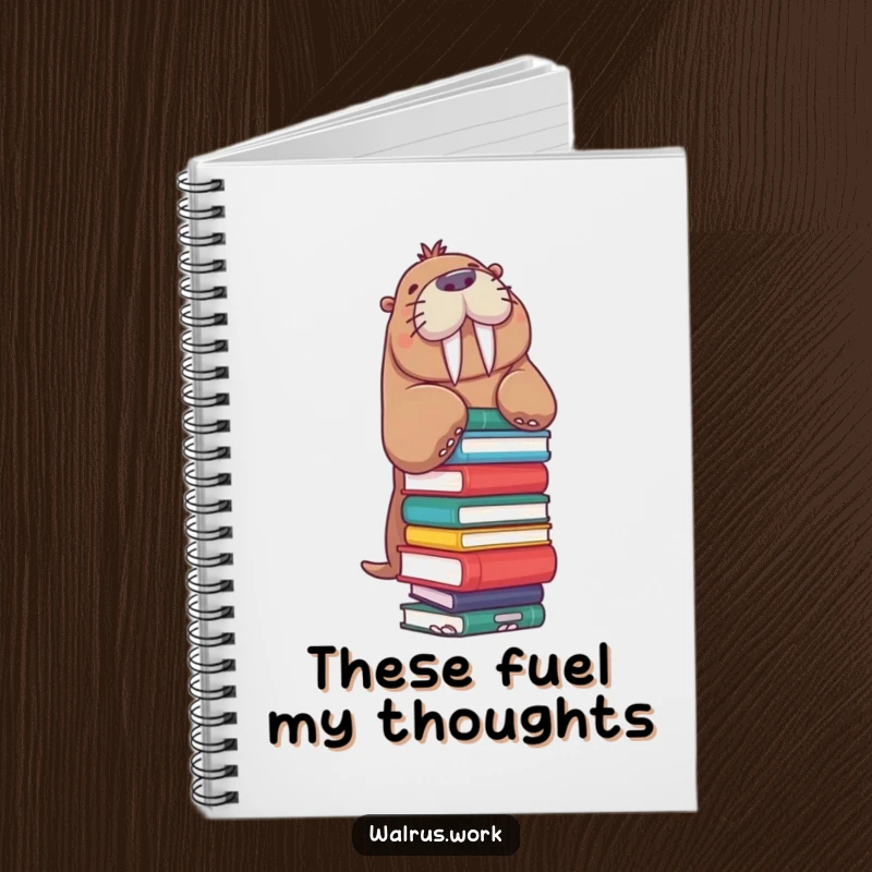 Funny Walrus Notebook: An enthusiastic walrus balances a stack of books, bringing humorous academic fun to this note-taking companion.