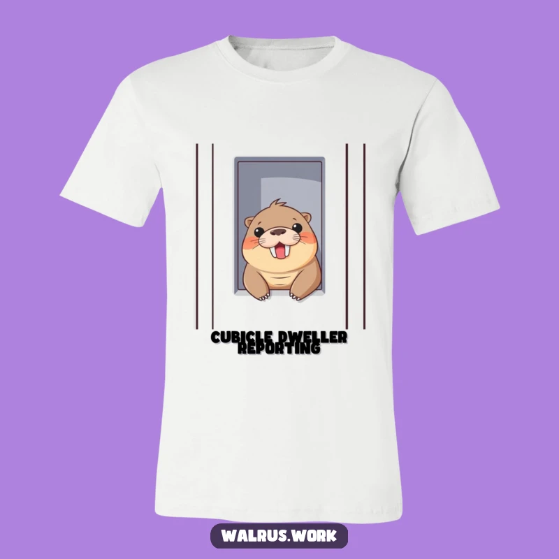 Funny Walrus Cubicle Peek Tee: Show Your Cheerful Office Spirit Hilariously