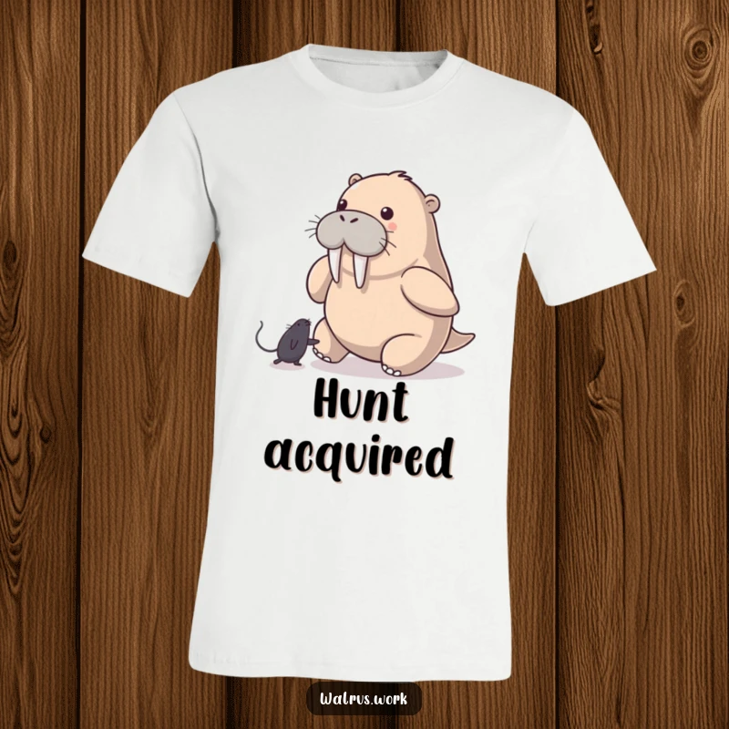 Funny Walrus T-Shirt: A walrus playfully dives after a runaway computer mouse pointer, embodying the humor of digital navigation.
