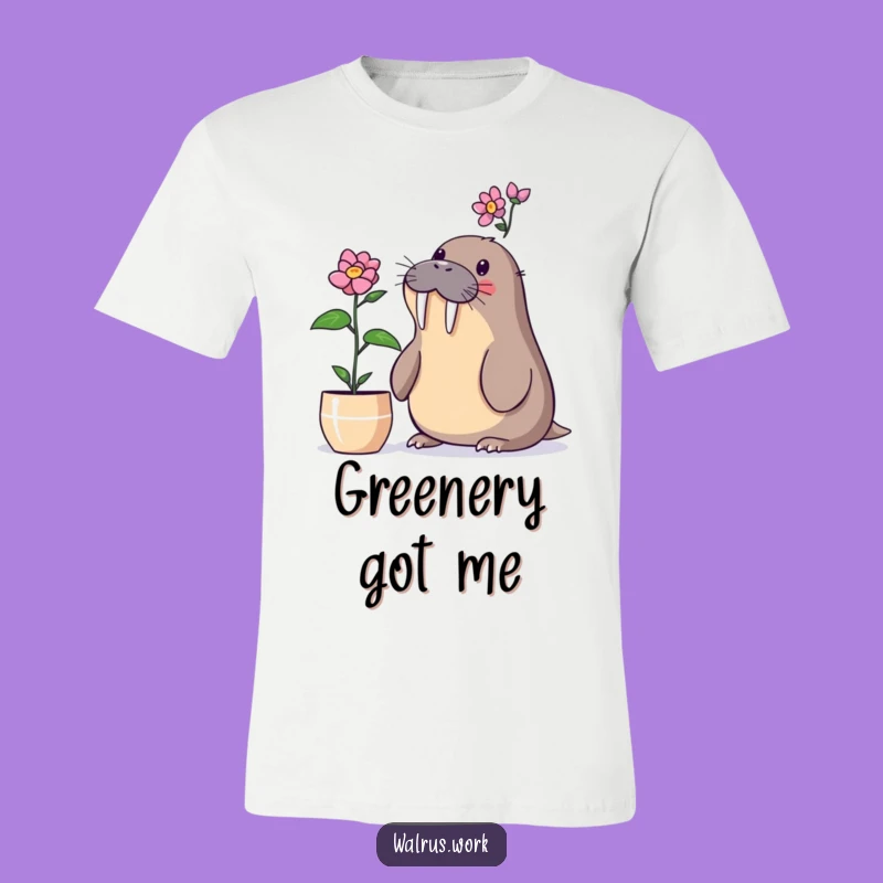 Funny Walrus Plant Surprise T-Shirt: Amazed Arctic Animal Tee