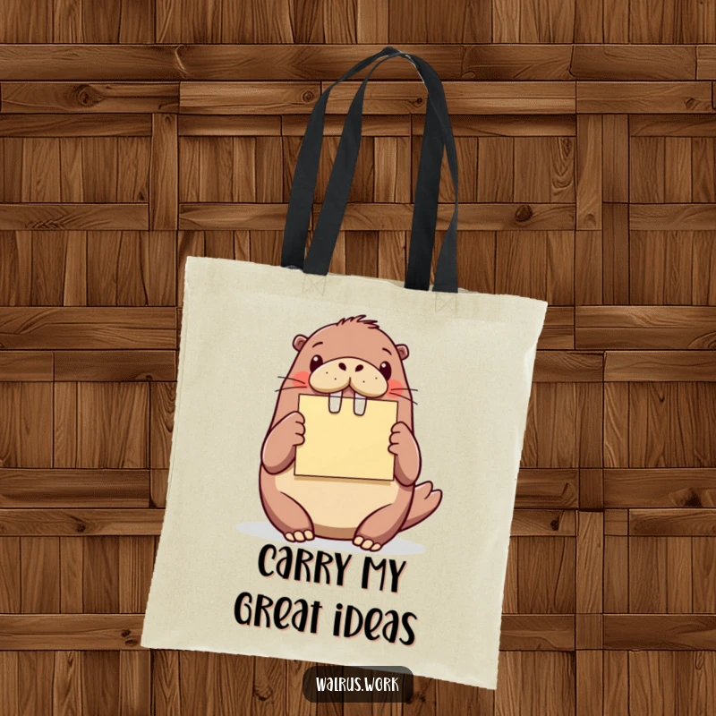 Funny walrus sticky note tote bag, a walrus presenting a colorful note, ideal for carrying inspiration and daily items.