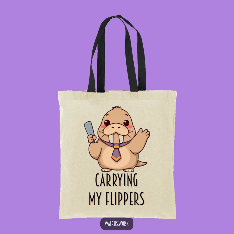 Funny Confident Walrus Tote Bag - Askew Tie Carryall Gift