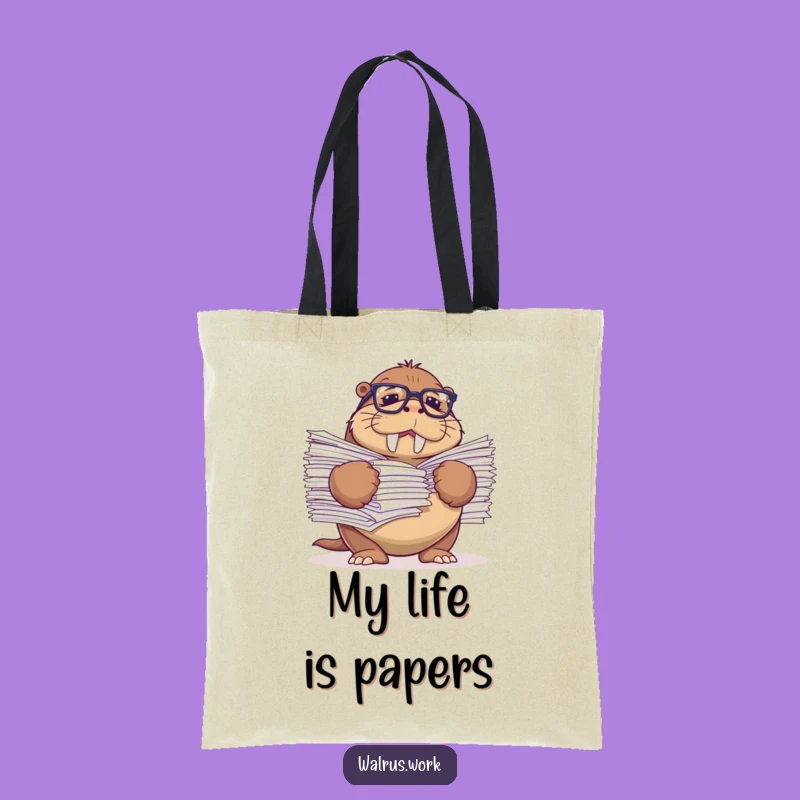 Funny Struggling Walrus Tote Bag - Reading Glasses Carryall Gift