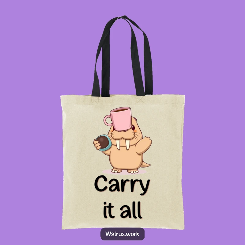Funny Walrus Balancing Tote Bag: Carry Your Coffee and Comedy, Eco-Friendly Gift