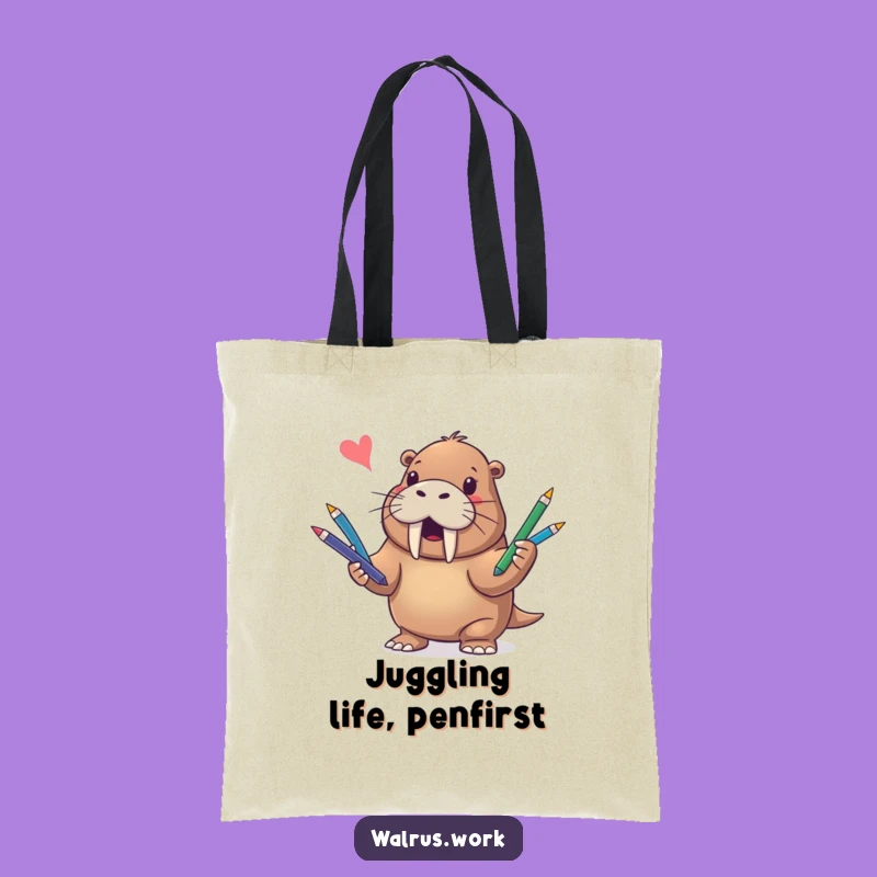 Funny Walrus Juggling Pens Tote Bag - Carry Your Humor in Style