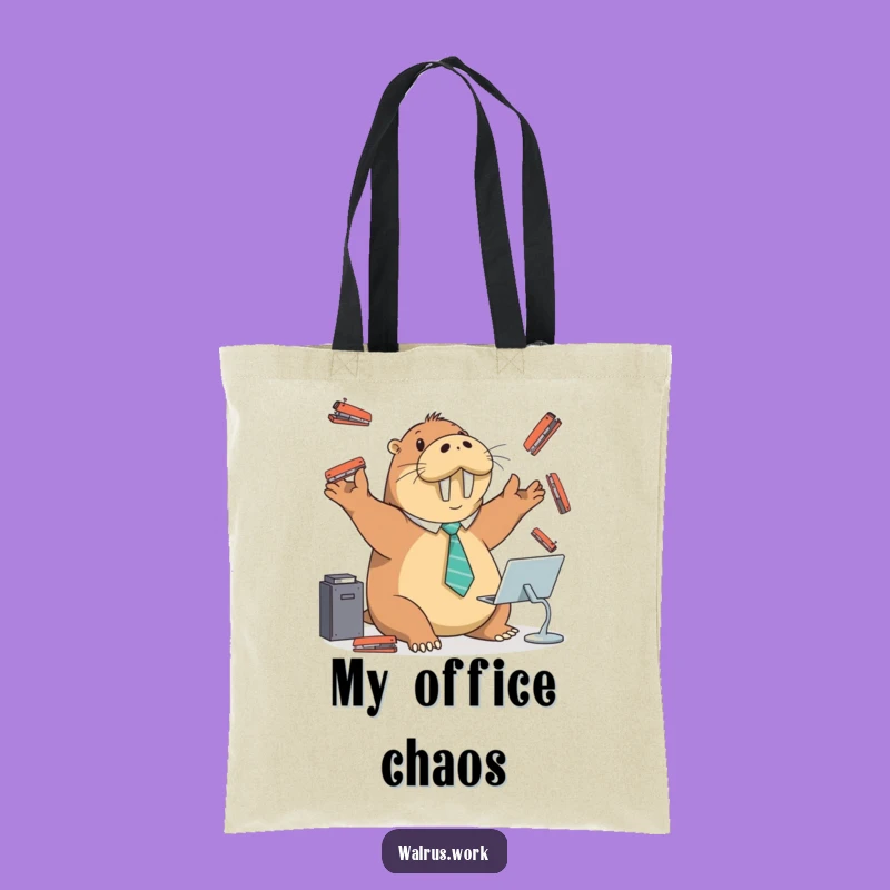 Funny Walrus Stapler Juggling Tote Bag: Carry Your Essentials with Hilarious Desk Flair